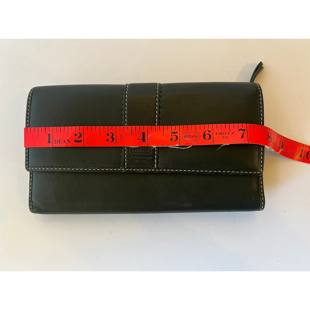 Coach Green Leather Trifold Wallet Long Wallet - Picture 4 of 5